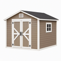 Abri de jardin 244 x 183 x 233 cm en résine taupe et blanc avec double porte - rangement extérieur