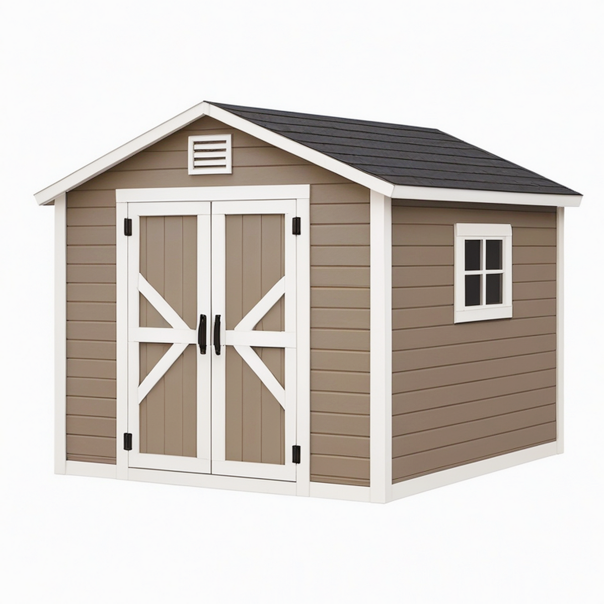 Abri de jardin 244 x 183 x 233 cm en résine taupe et blanc avec double porte - rangement extérieur