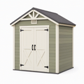 Abri de jardin 200 x 150 x 220 cm en résine vert sauge et blanc à double porte style chalet