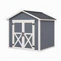 Abri de jardin 220 x 160 x 200 cm en bois gris anthracite et blanc avec double porte toit incliné