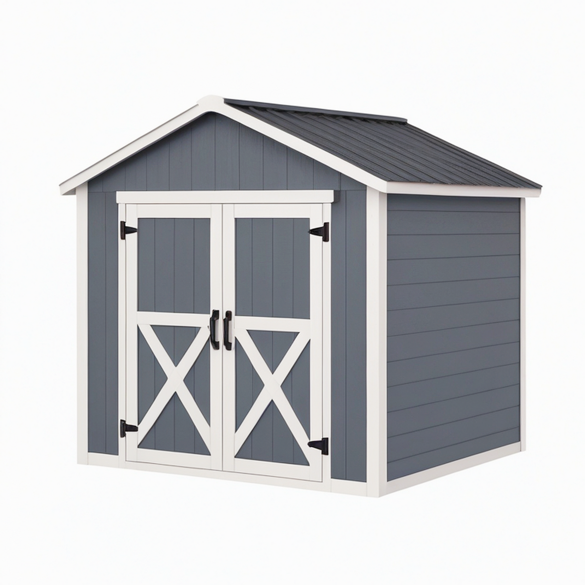 Abri de jardin 220 x 160 x 200 cm en bois gris anthracite et blanc avec double porte toit incliné