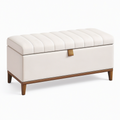 Banc coffre 100 x 45 x 48 cm en tissu beige avec pieds en bois brun style contemporain
