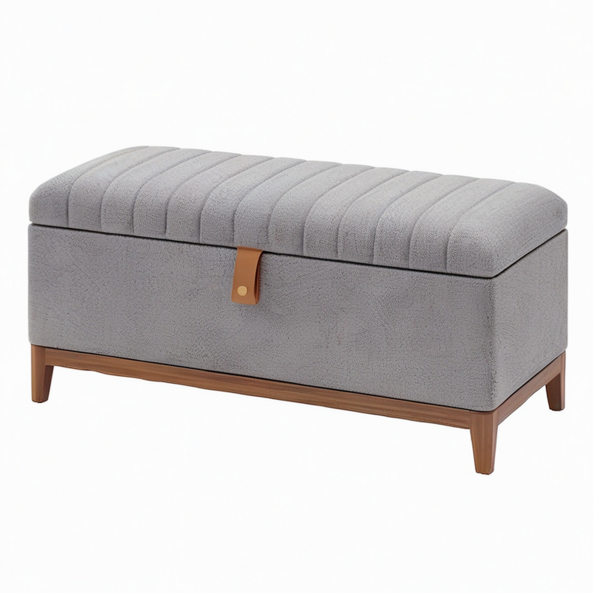Coffre de rangement 110 x 45 x 48 cm en tissu gris avec assise capitonnée style moderne