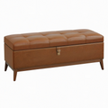 Banc coffre 120 cm en revêtement aspect cuir marron avec rangement style vintage
