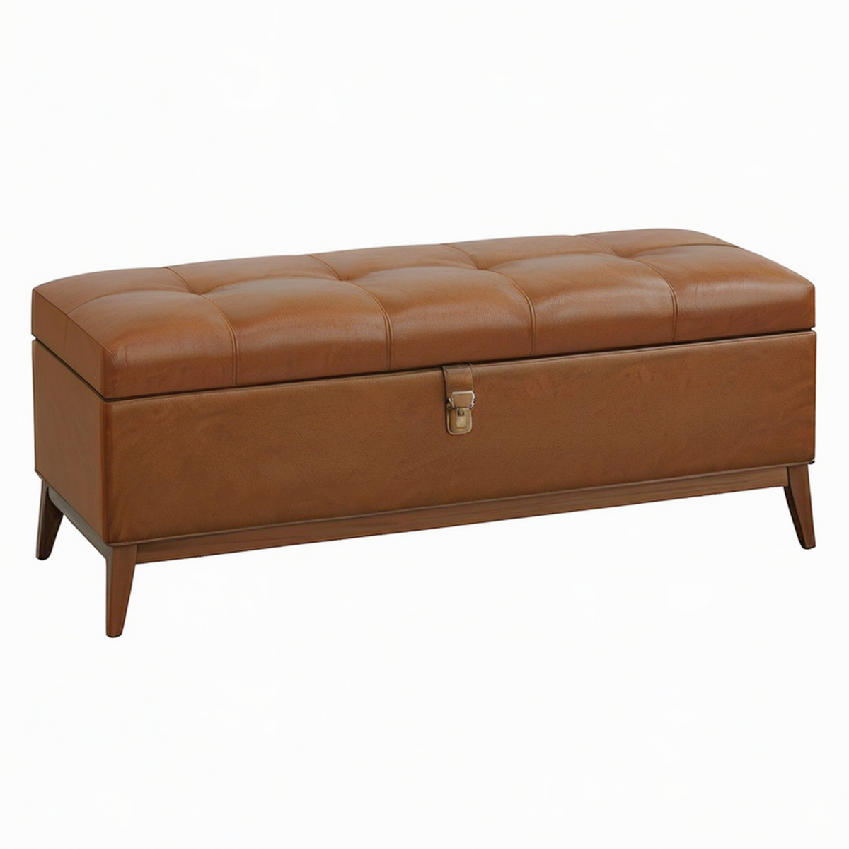 Banc coffre 120 cm en revêtement aspect cuir marron avec rangement style vintage