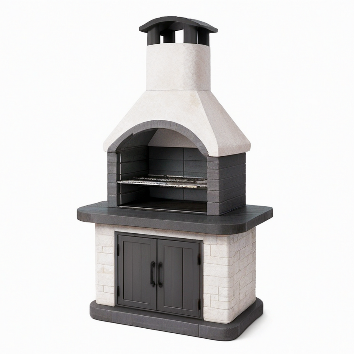 Barbecue de jardin 100 x 70 x 210 cm en béton beige et noir avec cheminée et rangement