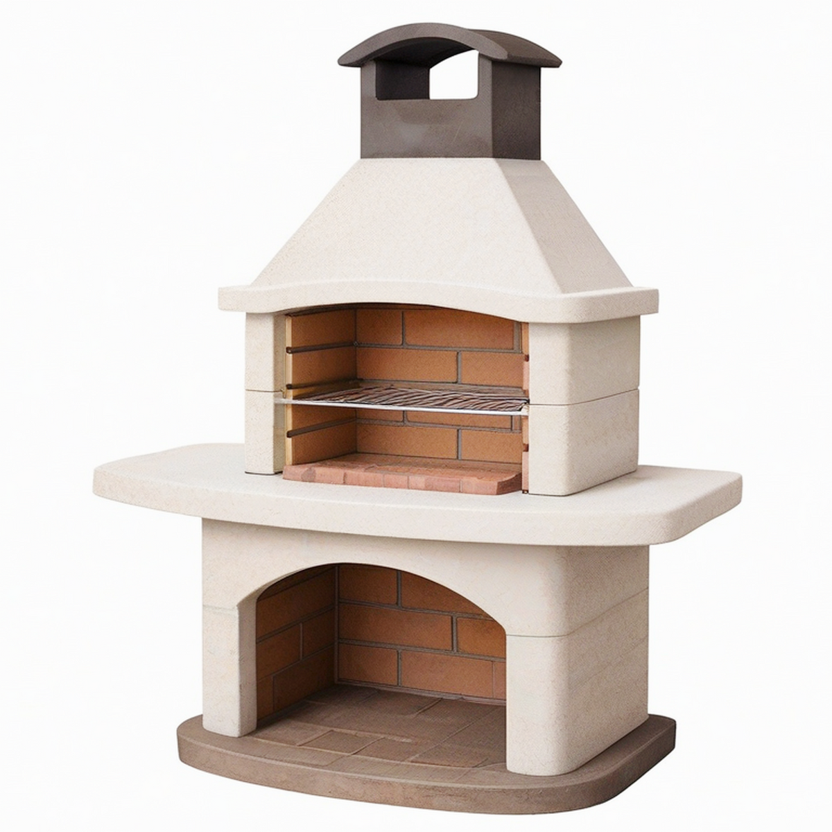Barbecue de jardin 120 x 75 x 210 cm en pierre beige avec grille de cuisson style traditionnel