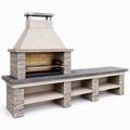 Barbecue extérieur 300 x 80 x 250 cm en pierre beige et acier inoxydable avec plan de travail