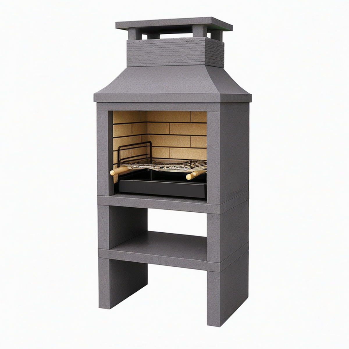 Barbecue de jardin 100 x 70 x 210 cm en béton gris avec cheminée et grille réglable
