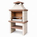 Barbecue de jardin 100 x 70 x 220 cm en pierre beige et brique réfractaire avec cheminée