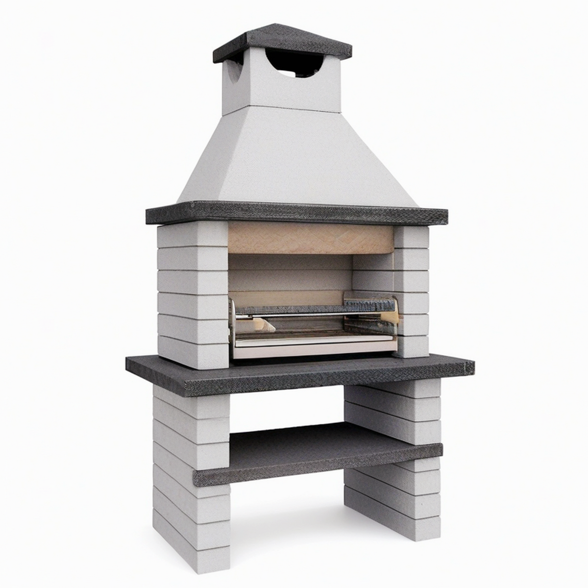 Barbecue de jardin 100 x 60 x 220 cm en béton gris avec grille réglable