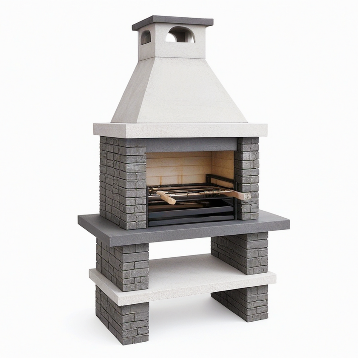 Barbecue fixe de jardin 120 x 70 x 220 cm en béton gris avec grille et cheminée