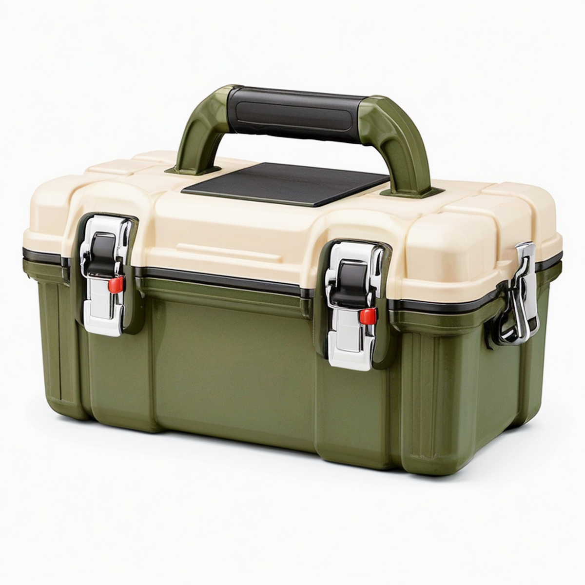 Mallette de rangement 45 cm en plastique vert et beige avec poignée et fermetures métalliques