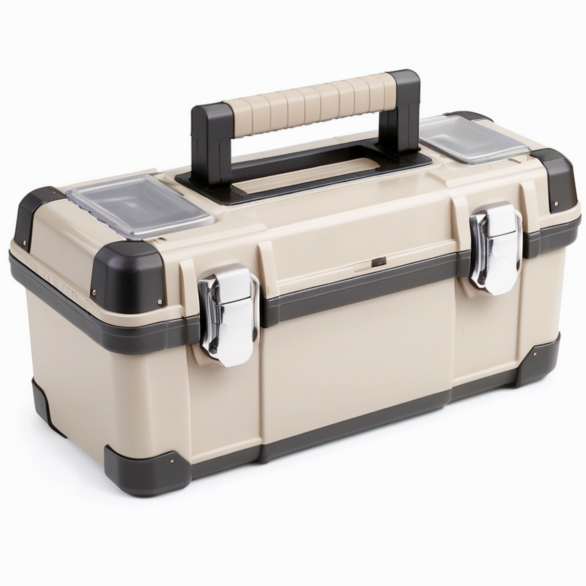 Boîte à outils 52 x 27 x 24 cm en plastique beige et noir avec poignée de transport