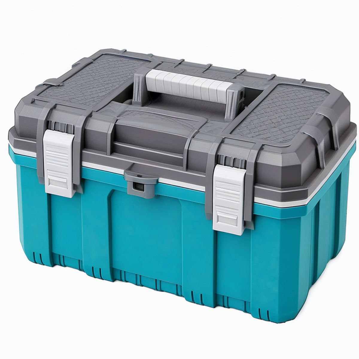 Boîte à outils 60 x 35 x 32 cm en plastique turquoise et gris avec poignée et fermetures
