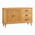 Buffet de rangement 160 x 45 x 90 cm en bois naturel avec portes rainurées et tiroirs style rétro