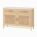 Buffet 120 x 45 x 85 cm en bois naturel et cannage avec plateau effet marbre