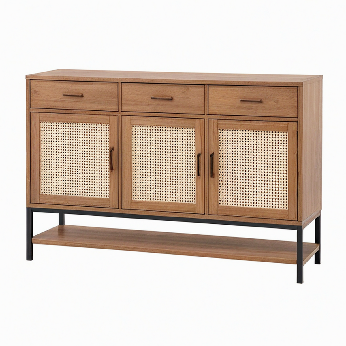 Buffet 150 x 40 x 90 cm aspect bois marron avec cannage style industriel