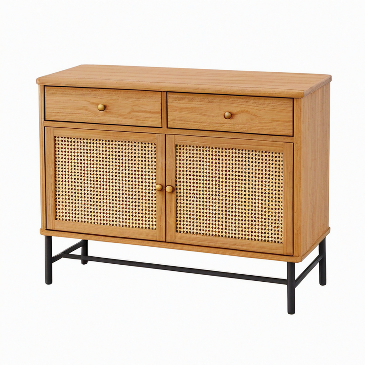 Buffet 120 x 40 x 85 cm en bois brun avec cannage style vintage rangement