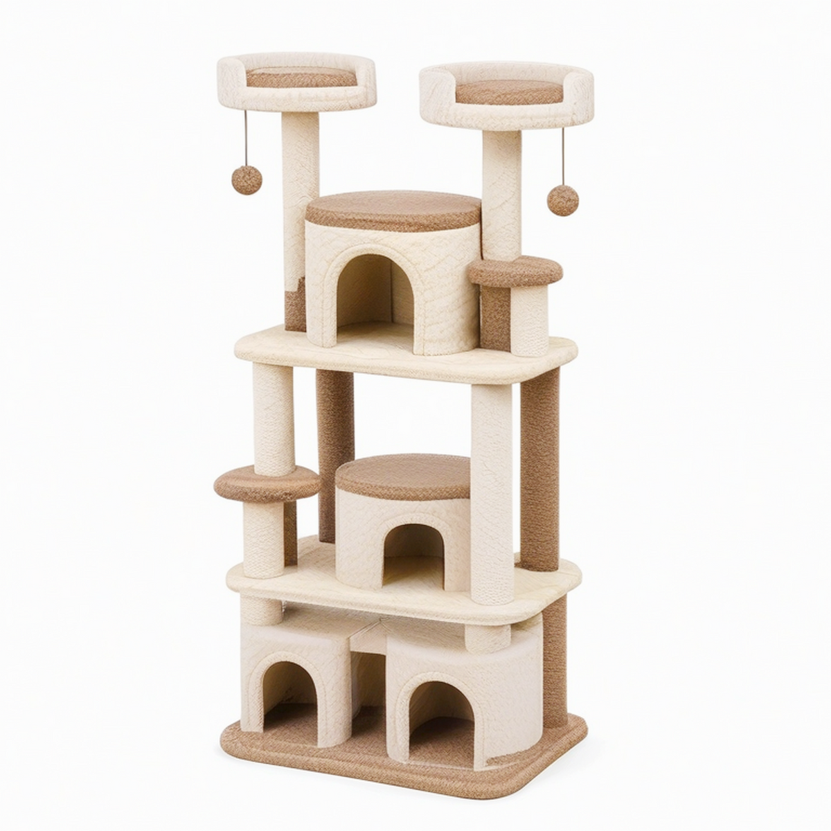 Arbre à chat 60 x 60 x 170 cm en peluche beige et marron avec niches et griffoirs