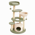 Arbre à chat 60 x 60 x 135 cm vert et beige en sisal avec niches et plateformes