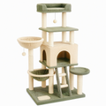 Arbre à chat 60 x 50 x 170 cm en peluche vert beige avec griffoirs et niches