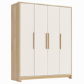 Armoire de rangement 200 x 60 x 200 cm en panneaux de bois blanc et chêne à 4 portes motif chevrons