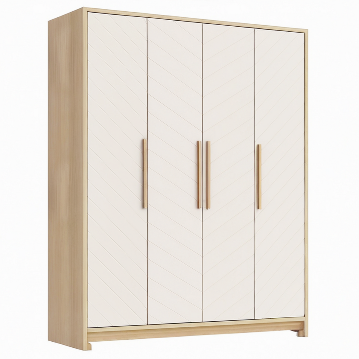 Armoire de rangement 200 x 60 x 200 cm en panneaux de bois blanc et chêne à 4 portes motif chevrons