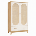 Armoire de rangement 100 x 50 x 180 cm en bois naturel et blanc cassé avec cannage style scandinave