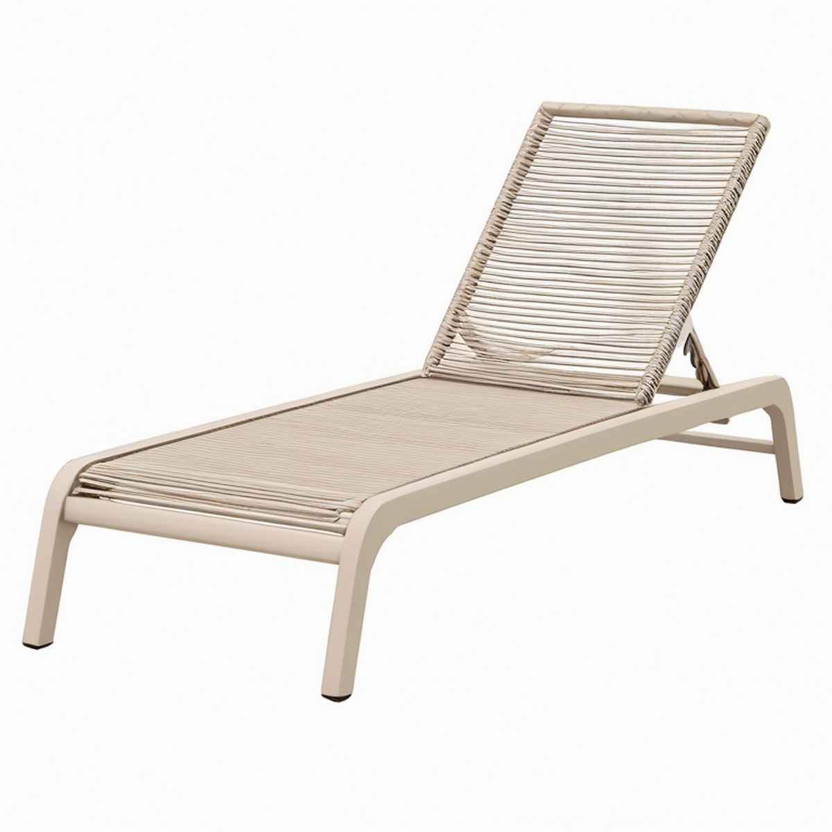Chaise longue 195 x 65 cm en aluminium et corde beige pour extérieur - dossier inclinable