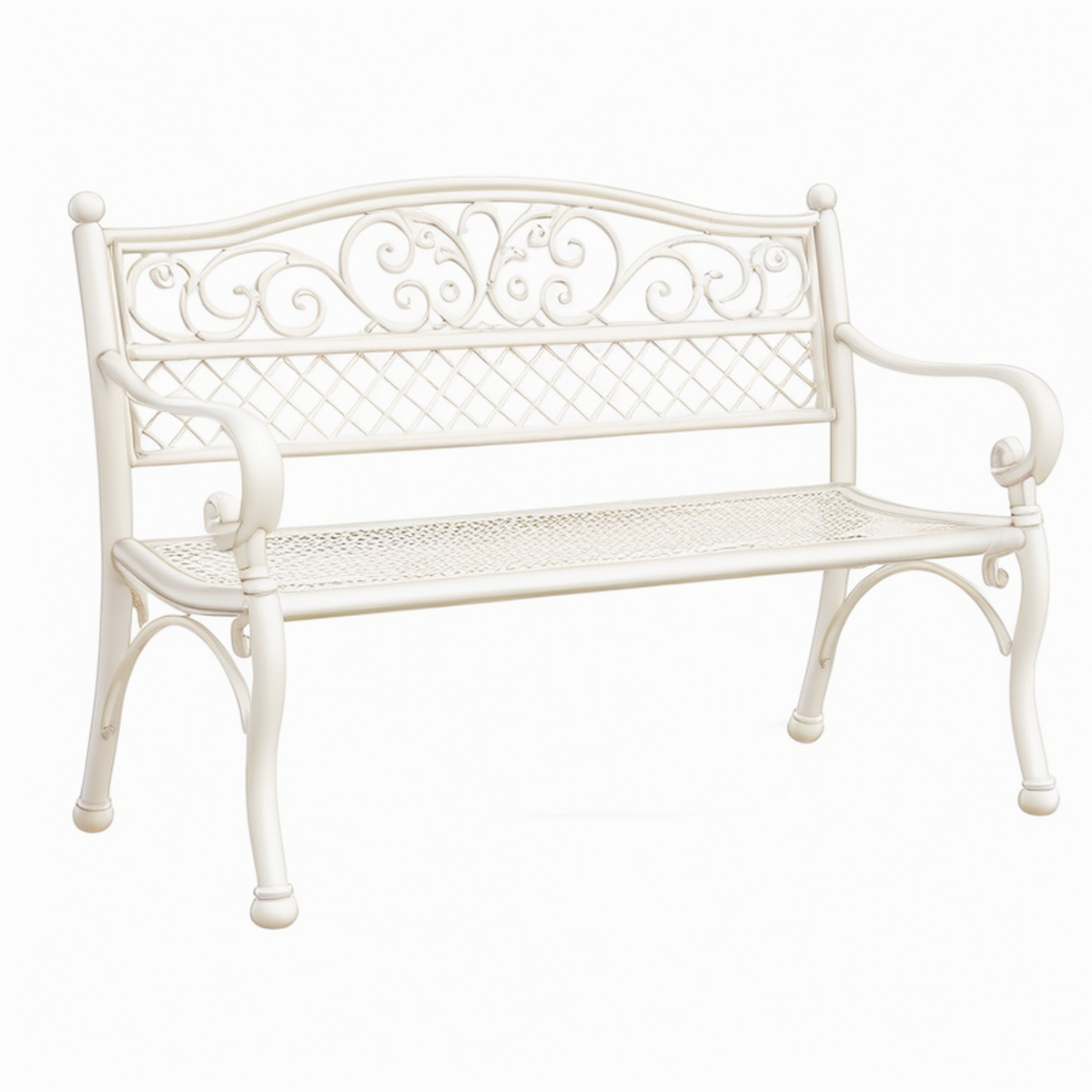 Banc de jardin 2 places 122 x 62 x 96 cm en métal blanc style romantique