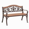 Banc de jardin 122 cm métal brun aspect bois à accoudoirs style classique