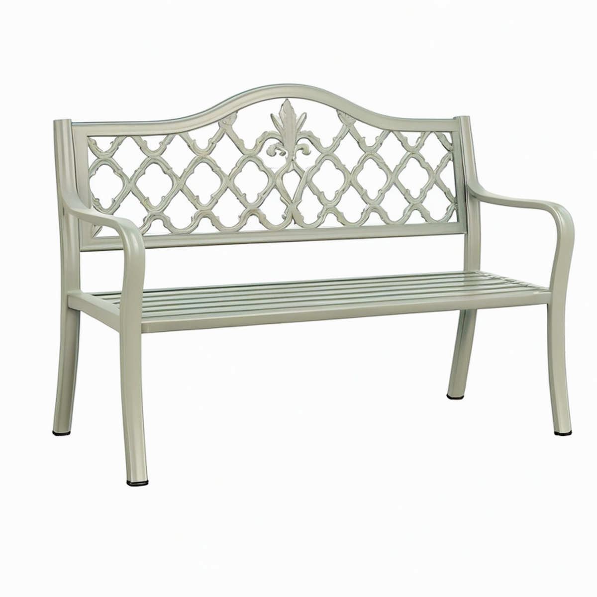 Banc de jardin 120 cm en métal vert à dossier ajouré classique